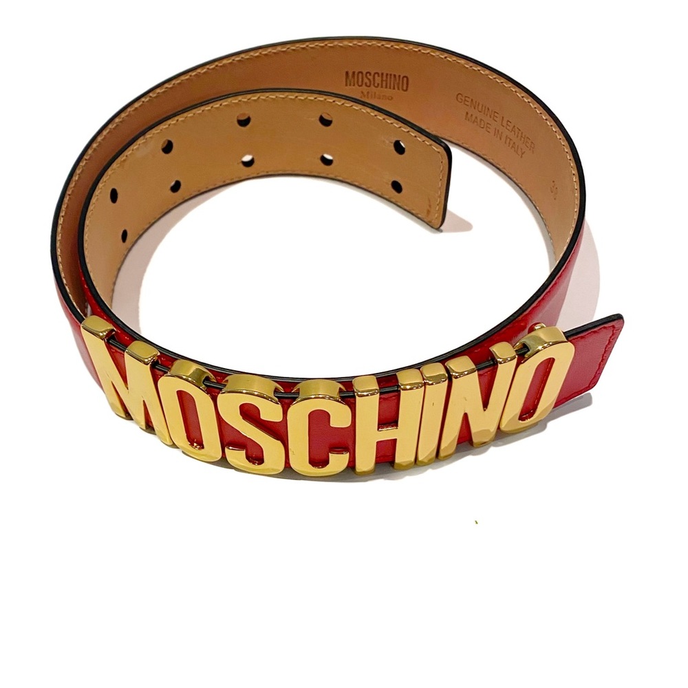 MOSCHINO Red Gold Logo Leather Belt NWT - Picture 15 of 15